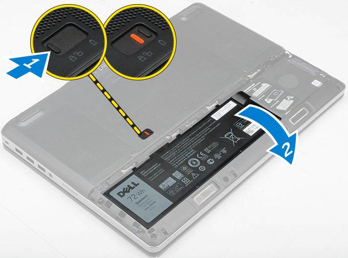 Rimozione del coperchio della batteria 1. Seguire le procedure descritte in Prima di effettuare interventi sui componenti interni del computer. 2.