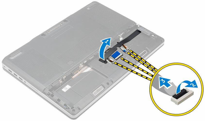 Rimozione della tastiera 1. Seguire le procedure descritte in Prima di effettuare interventi sui componenti interni del computer. 2. Rimuovere: a. coperchio della batteria b. batteria c.