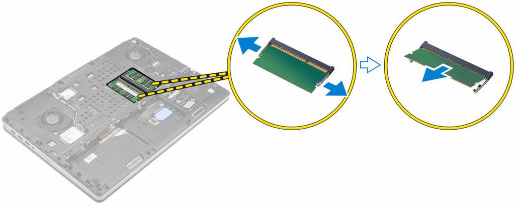 coperchio della batteria 5. Seguire le procedure descritte in Dopo aver effettuato gli interventi sui componenti interni del computer. Rimozione della memoria principale 1.