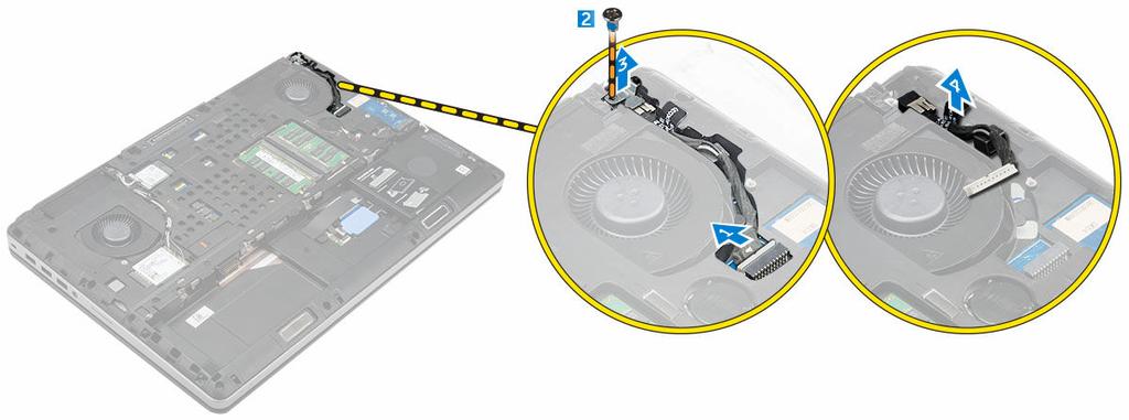 Installazione del cavo del disco rigido 1. Collegare il cavo del disco rigido alla scheda di sistema e far passare il cavo attraverso il canale di instradamento. 2.