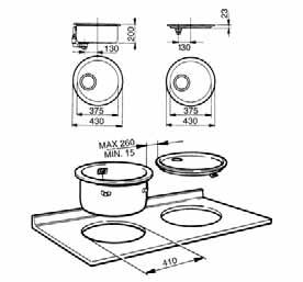 EAN: 8017709023409 Estetica Omni Acciaio inox AISI304 spazzolato Bordo 8 mm Vasca rotonda Dimensioni