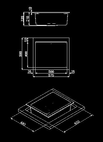 quadrata Dimensioni vasca: 500 x 400 x 210 mm Predisposto per foro miscelatore Dotazione accessori montaggio: