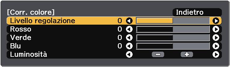 Uso di più proiettori 171 c Selezionre Corr. colore e premere [Enter].