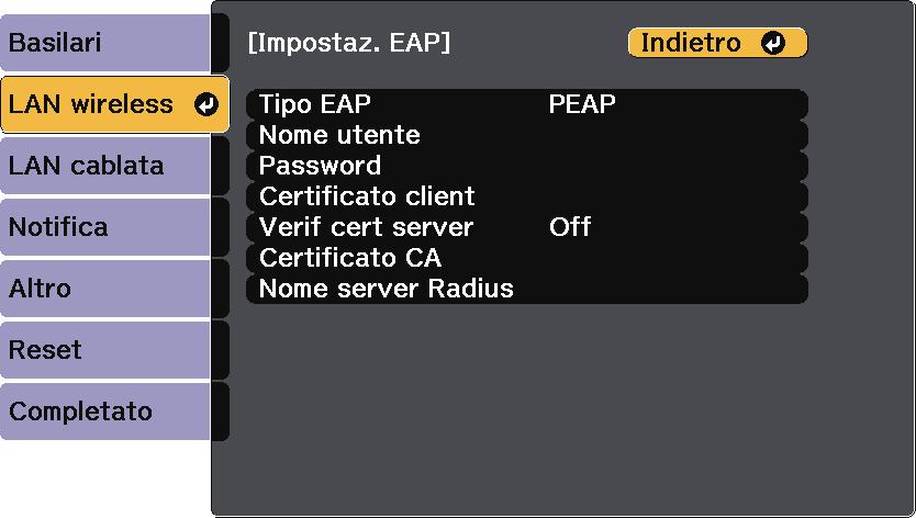 Proiezione di rete wireless 187 k l m n o p Selezionre Registr e premere [Enter]. Attenersi lle istruzioni su schermo per collegre un dispositivo di rchivizione USB ll port USB-A del proiettore.