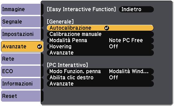 Preprzione prim dell uso delle funzioni interttive 84 b Selezionre l'impostzione Esy Interctive Function e premere il tsto [Enter]. Viene visulizzt l seguente schermt.