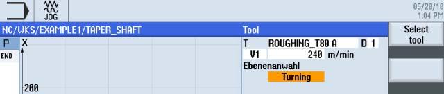 Esempio 1: Albero scanalato 6.3 Richiamo dell'utensile Aprire la Lista utensili. Figura 6-12 Lista utensili Selezionare con il tasto cursore l'utensile ROUGHING_T80 A.