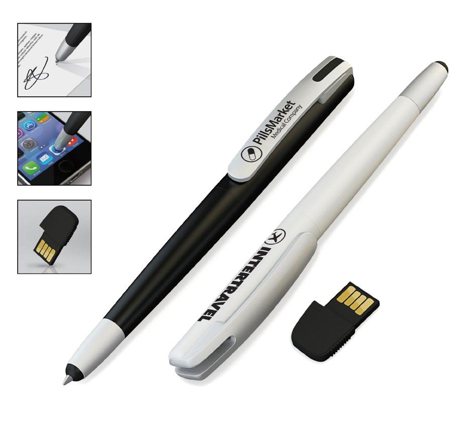 Chiavi usb pubblicitarie Punta a sfera STYLET CHiAVETTA USB Smart-Pen Trio Tutti gli accessori della comunicazione in un unico prodotto Penna in silicone touch combinata ad una punta a sfera