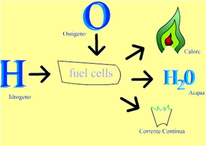 Il combustibile (idrogeno) e i gas ossidanti (ossigeno dato semplicemente dall'aria) lambiscono rispettivamente l'anodo e il catodo (sulle facce opposte a quelle in