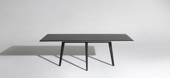 22 23 Table with structure in metal rod. Legs in solid ash, top in wood, glass and marble.