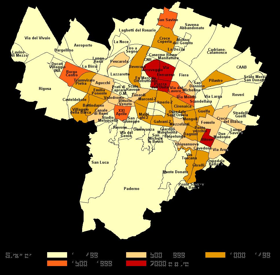 Gli stranieri e la città: Bolognina è la zona più multietnica Stranieri residenti a Bologna al 31 dicembre 2016 Gli stranieri residenti in città sono particolarmente numerosi nelle aree che