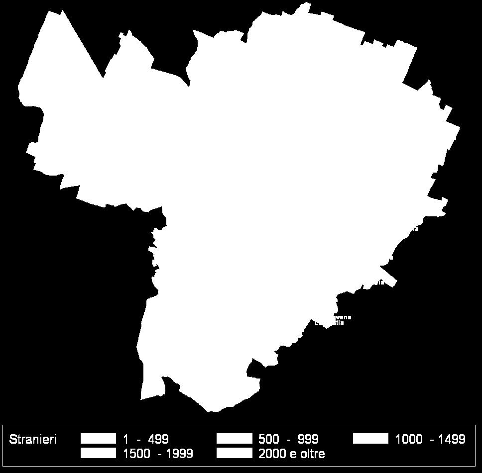Bolognina, con 26 stranieri ogni 100 abitanti, risulta di gran lunga la zona più multietnica, con una percentuale molto più elevata rispetto alla media comunale (15,4%); in questa zona vivono oltre 9.