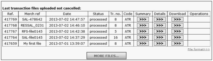 3. Consultazione dei file caricati È possibile consultare un elenco dei file caricati (manualmente o automaticamente) di recente tramite il collegamento "Visualizza i file" del menu di back office.