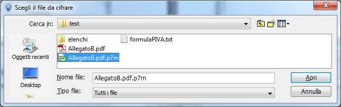 8. Selezionare il file da cifrare (si ricorda che il