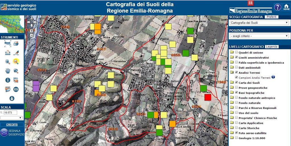 http://ambiente.regione.emiliaromagna.it/geologia/cartografia/webgisbanchedati/webgis-suoli WEBGIS permette una consultazione integrata con altri tematismi.