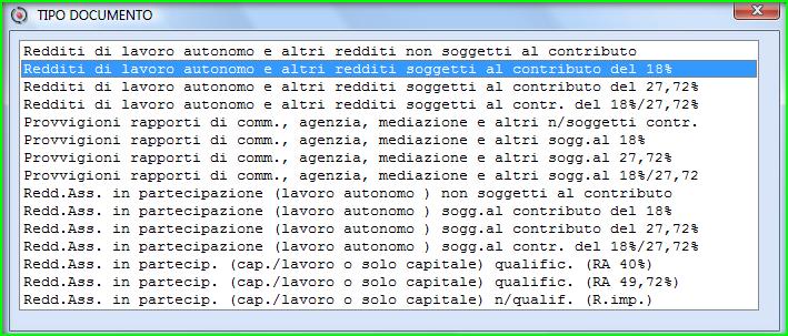 Prima Nota Contabile (solo Contabilità Ordinaria) Alla conferma della registrazione si accede automaticamente alla Gestione Documenti 770 nella quale occorre selezionare il tipo documento: