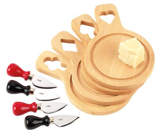 faggio 26005 22 x 15 x 1,5 cm 4 Beech wood cutting board set with 4 cheese knives Set 4