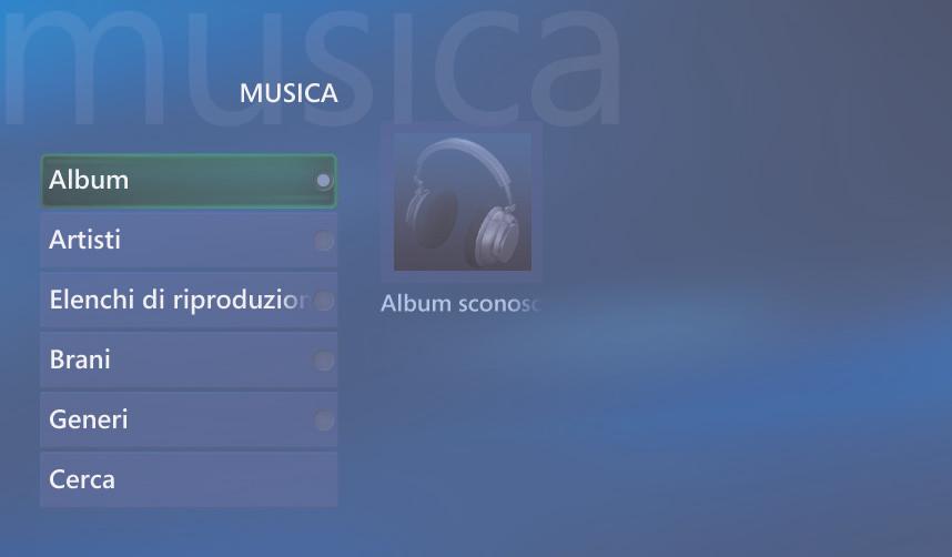 Riproduzioe di file musicali L area Musica di Media Ceter è ottima per riprodurre, orgaizzare e salvare i propri file musicali. Musica è stata ideata per fuzioare co Widows Media Player.
