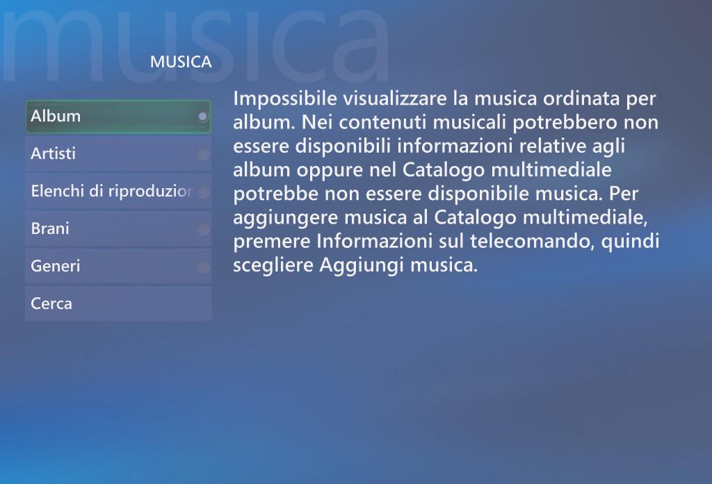 Uso dei tipi di file supportati Per otteere ulteriori iformazioi riguardo ai formati dei file musicali, utilizzare la Guida di Widows Media Player e quella di Media Ceter.