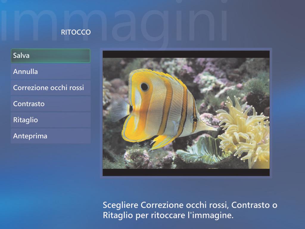 Modifica delle fotografie i Immagii Correzioe degli occhi rossi o del cotrasto 1 Premere il tasto Start di Media Ceter sul telecomado, oppure co il mouse fare clic su Start sulla barra delle