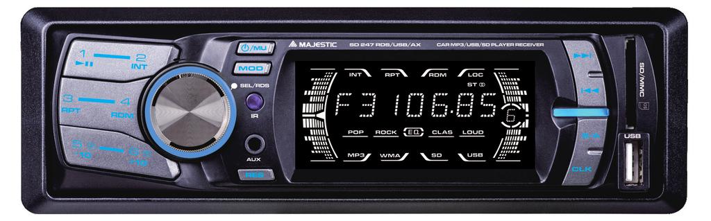 Iso - Conf: 10 pezzi WH: 8002829806711 Ingresso SD/MMC Ingresso USB SD 247 RDS USB AX 120W (30W X 4ch) FRONTALINO FISSO AUTORADIO RDS FM/FM STEREO ELETTRONICA PLL, SISTEMA RADIO DATA SYSTEM,