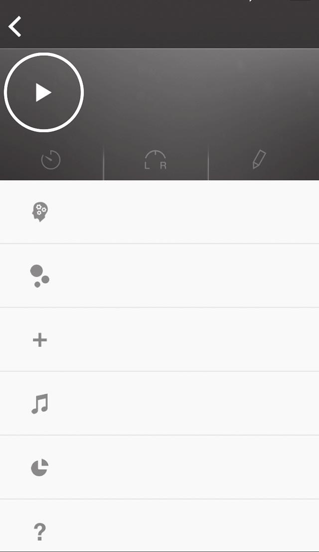 3. Potete creare un nuovo paesaggio sonoro 4. Libreria dei suoni: File musicali 5. Registro di utilizzo: Potete tracciare l uso dell app, e capire quali suoni sono più adatti a voi. 6.