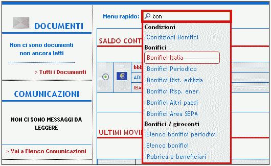 La ricerca si attiva con la digitazione di almeno 3 caratteri e riporta, come risultati, tutte le funzioni la cui descrizione contiene la stringa indicata nell apposito box.