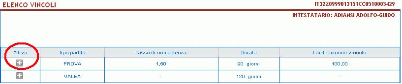 Entrando nella funzionalità, viene proposta una pagina con un form di selezione, mediante apposito radio button, dei rapporti su cui è già attivato il