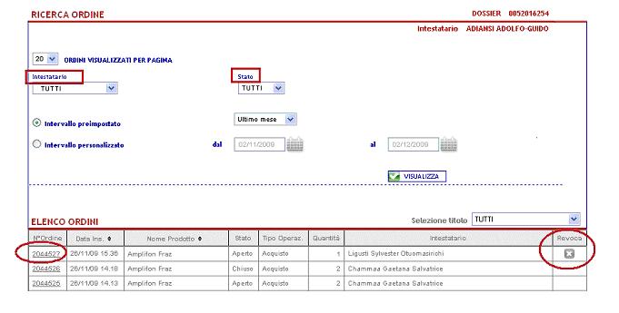 Una volta aperto l elenco si visualizzano i valori e parametri dei vari ordini e cliccando sul numero dell ordine si accede al dettaglio completo, stampabile in formato PDF.