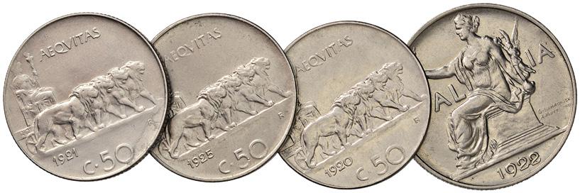 1666. Lotto di 4 monete in Ni lir 1922 (q.