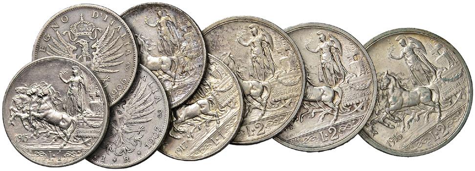 Lotto di 7 monete in 2 lire 1914 1915 1916 1917