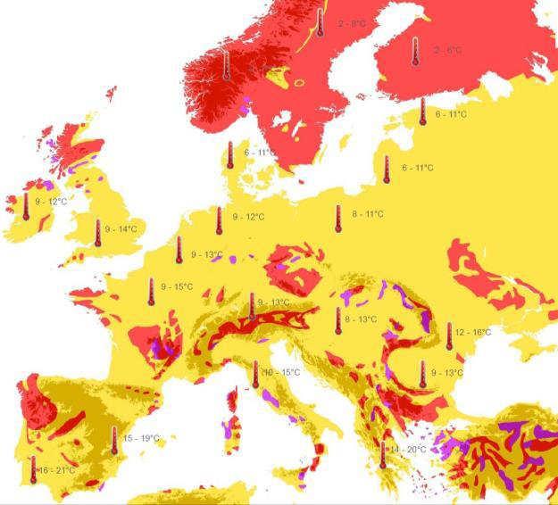 Le condizioni climatiche e geologiche in Europa sono molto variabili 2-8 C 8-14 C Anche le condizioni economiche e le