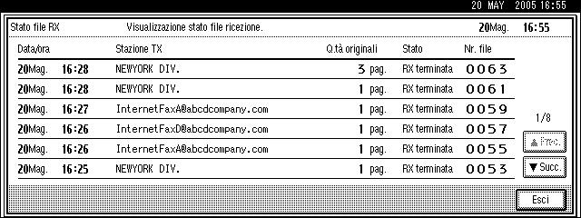 Modificare/confermare le informazioni di comunicazione Verifica del risultato della ricezione (Stato file RX) Conferma il risultato della ricezione sullo schermo o in un rapporto.