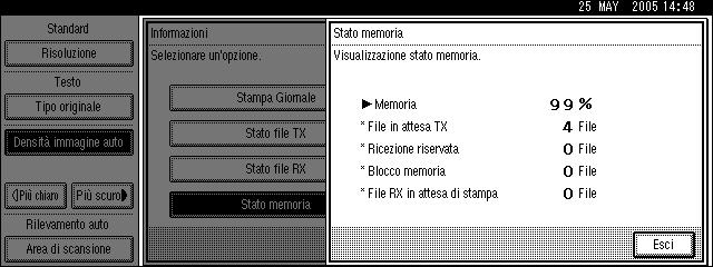 Visualizzazione dello stato della memoria Visualizzazione dello stato della memoria Utilizzare questa funzione per visualizzare un riassunto dell attuale utilizzo della memoria.