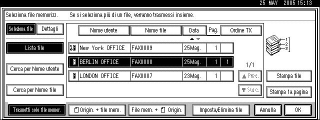 Memorizzare un documento E Quando si vogliono aggiungere originali ai documenti memorizzati e trasmetterli con un unica operazione, premere [ROrigin. + file mem.] 