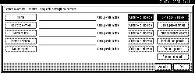 Trasmissione H Premere [Criterio di ricerca] per ciascuna condizione, quindi selezionare il criterio di ricerca.