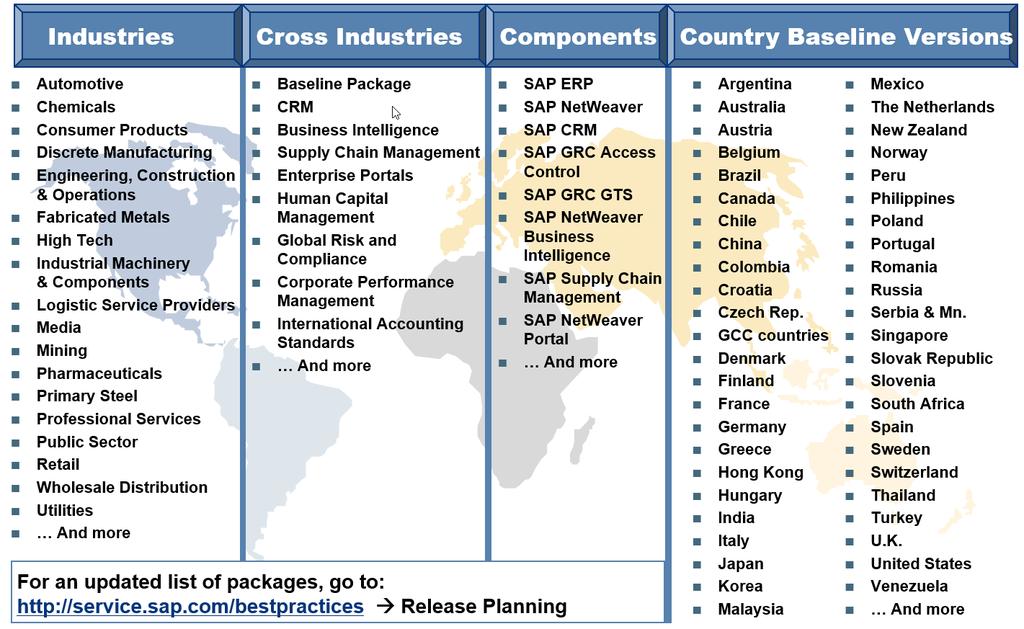 L implementazione di Sap Il portfolio SAP delle soluzioni (i «packages») preconfigurate che permettono di