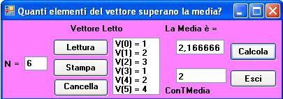 For I = 0 To N - 1 V(I) = Val(InputBox(x & I + 1 & y)) 4.4) Codice pulsante BtnStampa_Click Dim I As Integer For I = 0 To N - 1 lstvet.items.