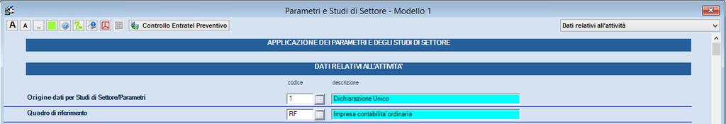 a) nel quadro Parametri e Studi di Settore, unicamente per gli studi di settore, non sarà quindi più proposta l opzione 2-contabilita nel campo Origine dati per