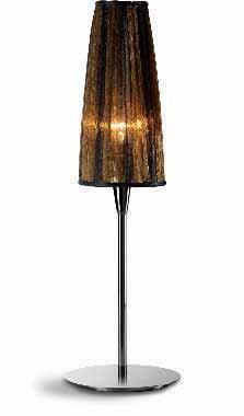 Lampadario a 12 luci, lampada da parete a 3 luci e lampada da tavolo a 1 luce in metallo nichel nero con braccia di differente profilo. Paralumi plisset in voile di seta nero/oro.