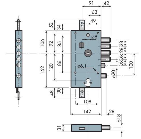 DOPPIE SERRATURE PROOF DI SICUREzzA DOPPIE SERRATURE DI SICUREzzA CYLINDRO la serratura superiore con blocchetto intercambiabile MiA che aziona catenacci, aste e scrocco (da quadro maniglia 8),