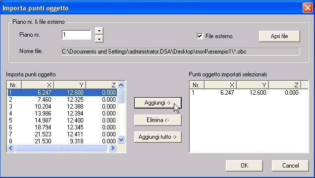 Se esiste il file.txt 1. Spuntare File esterno e cliccare su Apri File Nella finestra (che si apre) impostare tipo file : *.* cercare il file delle coordinate e cliccare su Apri.