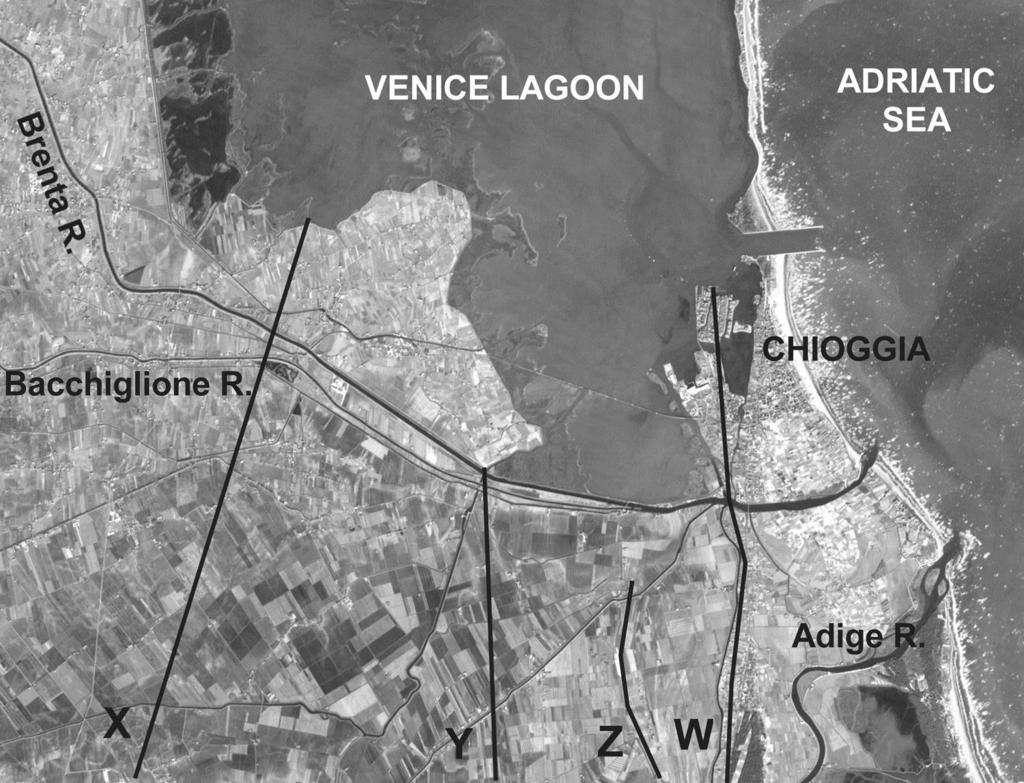 Fig. 7. Evoluzione della linea di costa nel settore meridionale della laguna di Venezia durante l Olocene (tratto da Rizzetto et al., 2009).