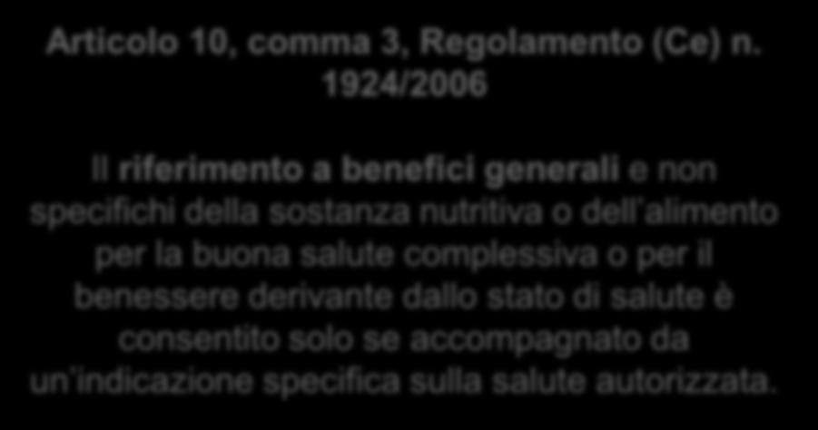 Indicazioni sulla salute: condizioni specifiche Articolo 10, comma 3, Regolamento (Ce) n.