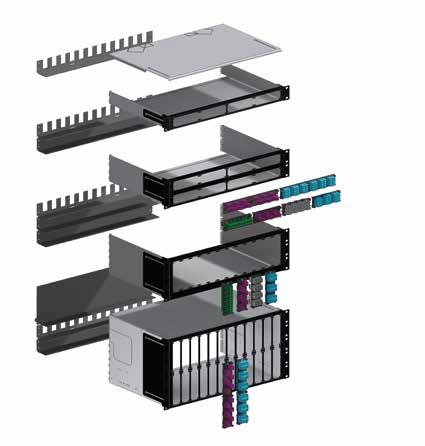 PATCH PANEL PATCH PANEL 19" SMAP-G2 19": 483 mm 1 U: 44 mm 2 U: 88 mm Dotazioni standard del pannello posteriore per max. 12 teste di distribuzione cad. box.