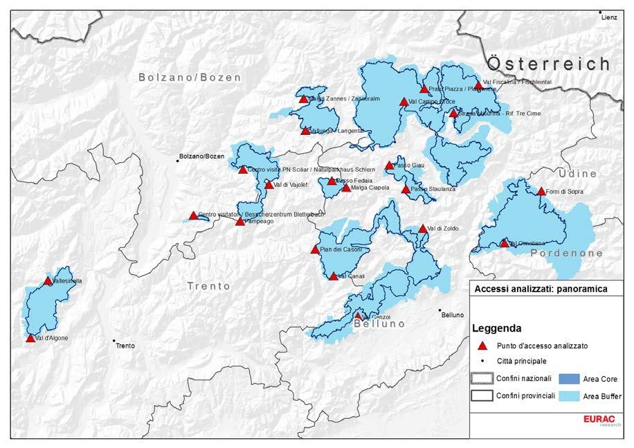 In questa ottica il presente rapporto analizza la parte dell offerta di trasporti pubblici nell area delle Dolomiti Patrimonio UENSCO (pull-measures) per indentificare lacune e proporre misure di