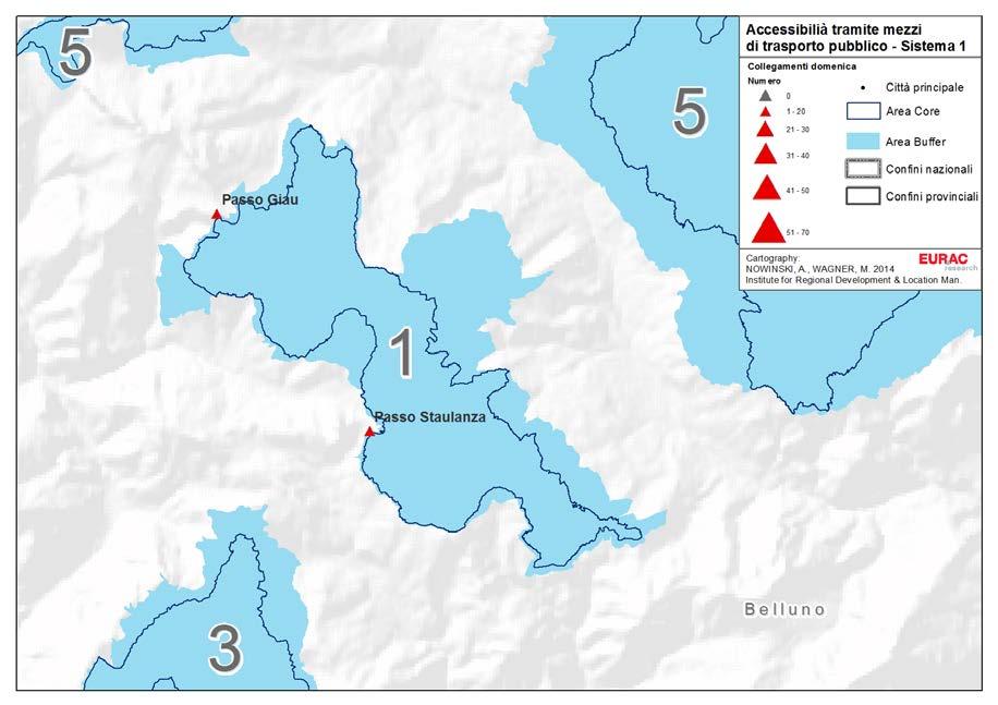 4.1 Sistema 1 Pelmo Croda da Lago Figura 2: Accessibilità tramite mezzi di trasporto pubblico Sistema 1 Pelmo Croda da Lago 4.1.1 Passo Giau Il Passo Giau è raggiungibile tramite la fermata Passo Giau (Albergo) della linea 30/4 Cortina-Passo Giau-Selva di Cadore-Pescul di Dolomitibus S.