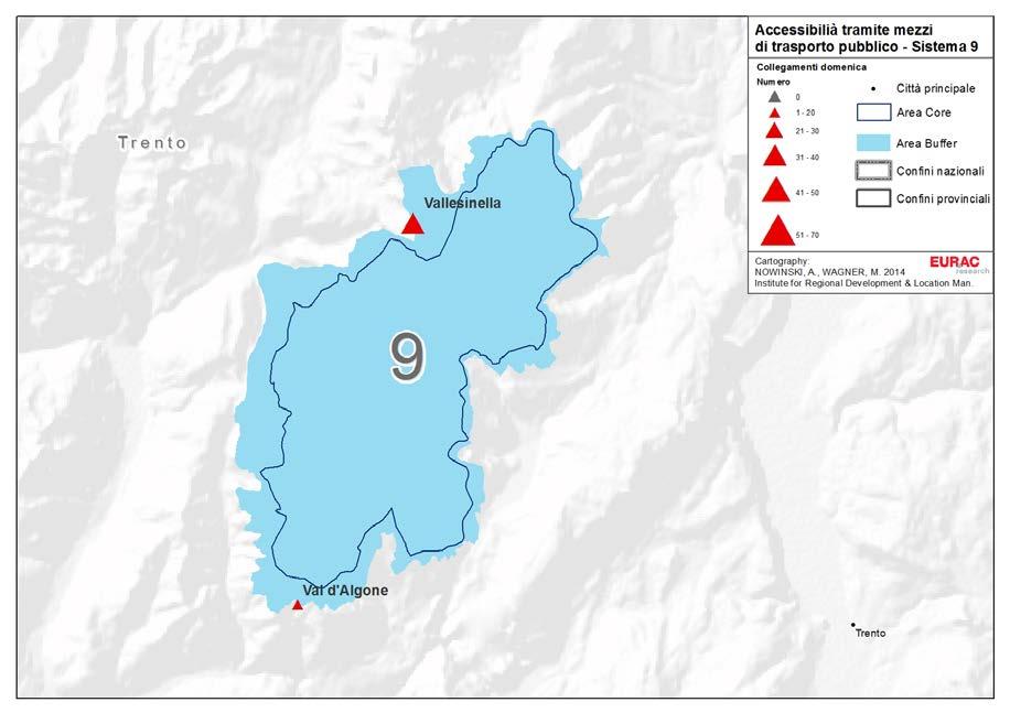 4.9 Sistema 9 Dolomiti di Brenta Figura 9: Accessibilità tramite mezzi di trasporto pubblico Sistema 9 Dolomiti di Brenta 4.