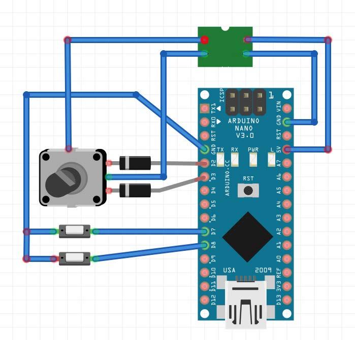 L HARDWARE Per realizzare il controllo esterno ho utilizzato un encoder ottico incrementale collegato come da schema ad Arduino.