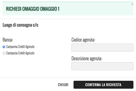 dell omaggio A questo punto compare una finestra dove inserire il Luogo di Consegna Tale finestra va compilata in ogni sua parte e poi confermata cliccando sul pulsante CONFERMA LA RICHIESTA Se l