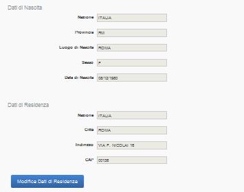 Registrazione a Sistema Modifica Dati Dati di Residenza Ricezione e mail e attivazione account (entro 48 ore dalla fase di registrazione) L Utente accedendo